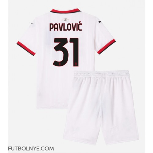 Camiseta AC Milan Strahinja Pavlovic #31 Visitante Equipación para niños 2024-25 manga corta (+ pantalones cortos)